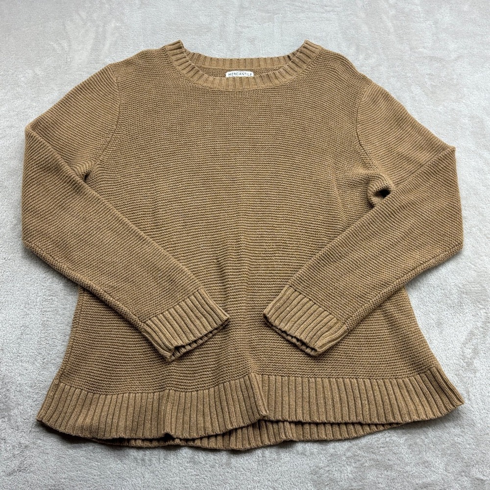 J.Crew Mercantile Sweater Women's L Brown Cotton Blend Crew Quiet Luxury Preppy